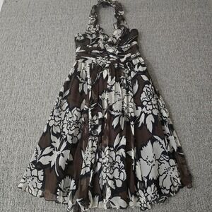 Zara Silk Chiffon Halter Dress Floral Ruched Ruffle Size M